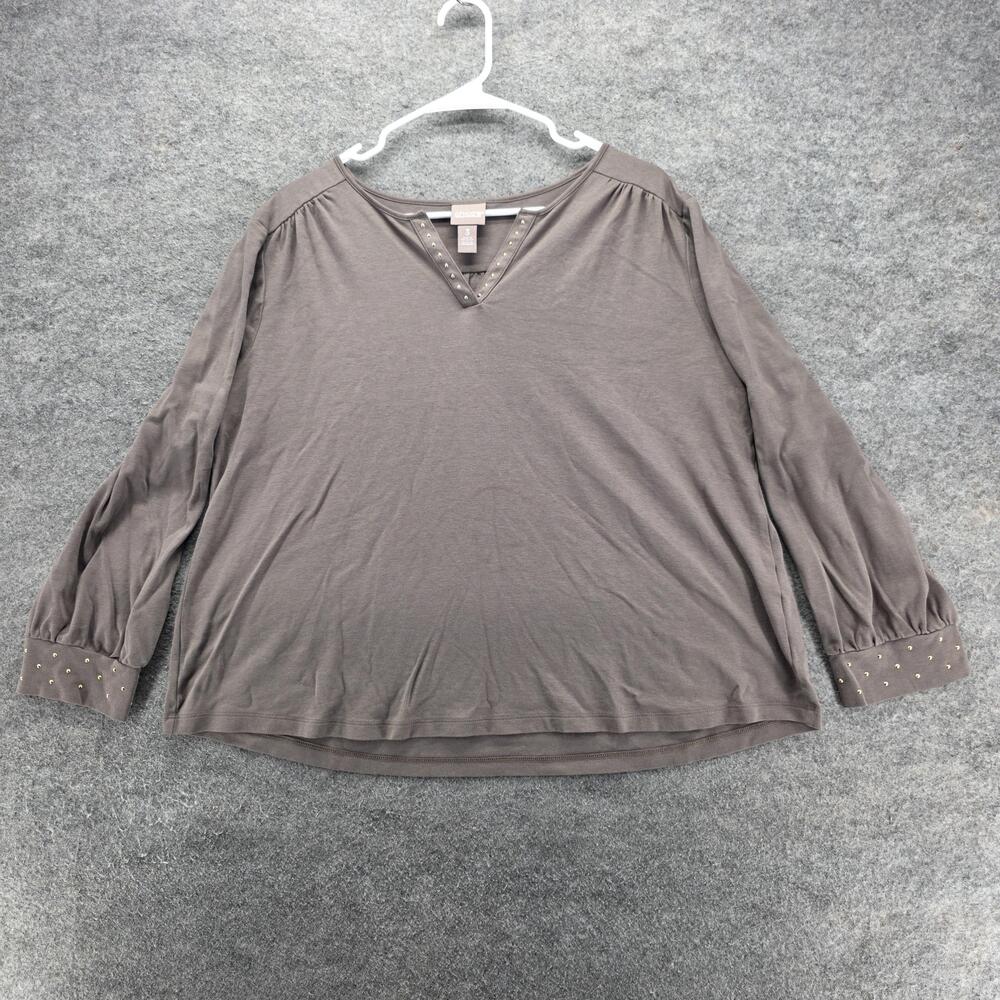 Chicos Shirt Womens 3 US XL Studded Cuff V Neck Pullover Long Sleeve Modal Top